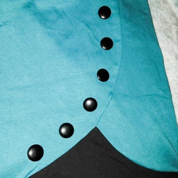 Rockabilly Pin Up Vintage Style Teal & Black Dress - Picture 5 of 8